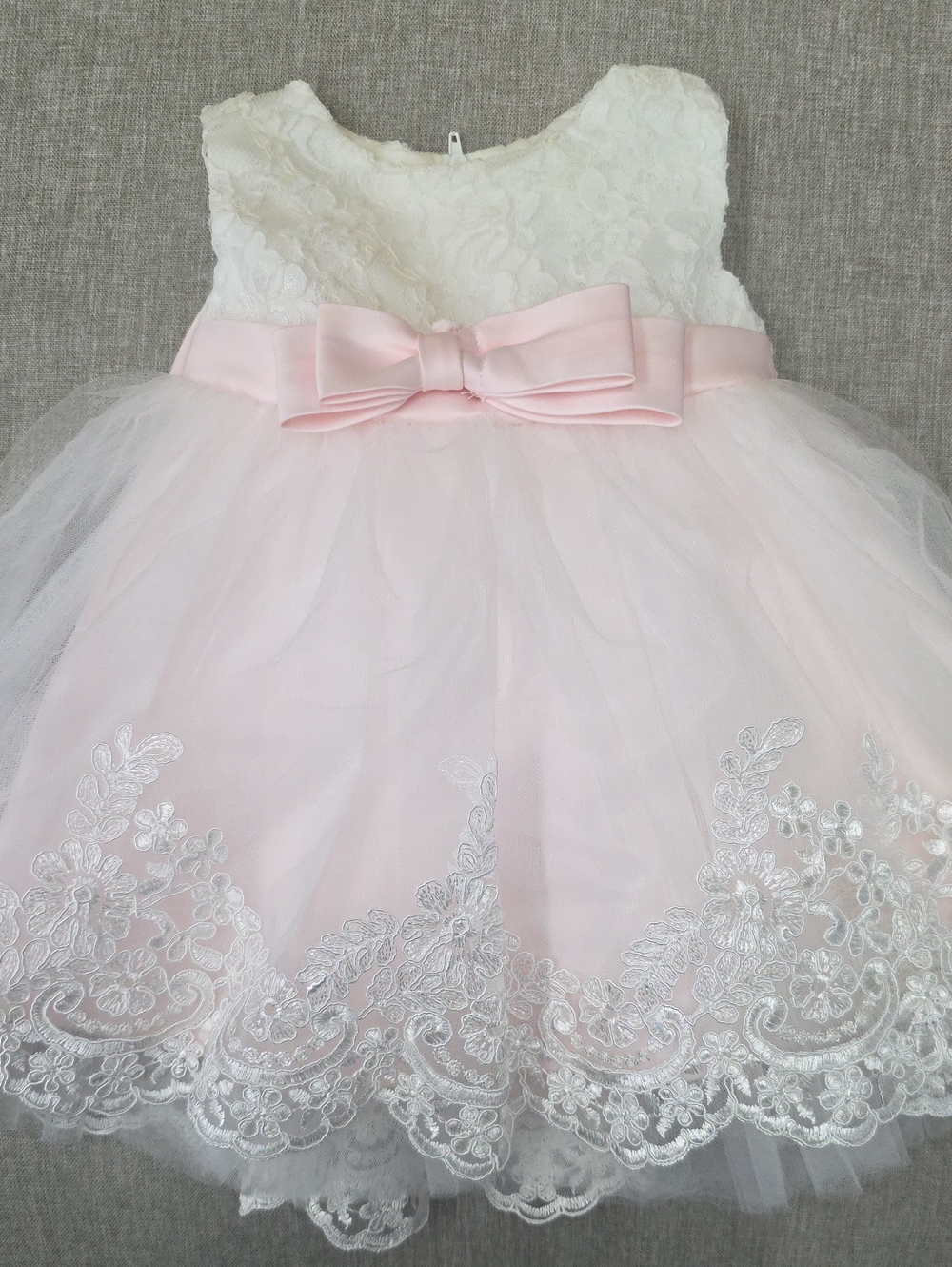 Ivory Lace & Pink Tulle Bow-Back Baby Girl 3M-6M Formal Dress
